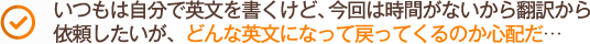 いつもは自分で英文を書くけど、今回は時間がないから翻訳から依頼したいが、どんな英文になって戻ってくるのか心配だ…